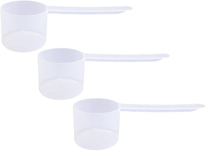 60cc Long Handle Measuring Scoop (4 Tablespoon / 1/4 Cup / 2 oz) - Heavy-Duty Plastic Spoon for Powders, Protein, Coffee, and Baking, 3-Pack