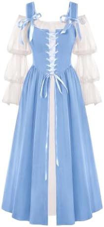 Wenrine Renaissance Costume Womens Lace Up Corset Halloween Medieval Dress