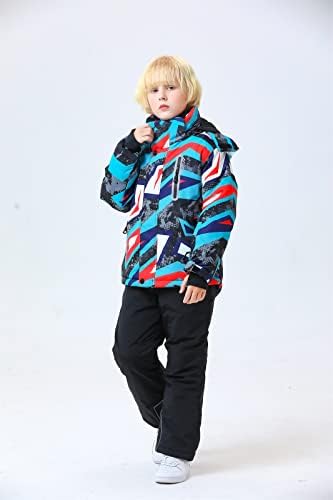 WOWULOVELY Big Boy's 2-Piece Colorblock Snow Pants and Jacket Snowsuit Ski Suit