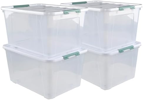 4-Pack Clear 80 L Rolling Plastic Storage Bins with Latching Lids
