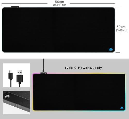 Cacoy 59"x24" Large RGB Gaming Mouse Pad, XXL Non-Slip LED Desk Mat, Black