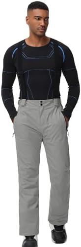 Men's Insulated Snow Pants Waterproof Ski Pant for Winter Hiking Bottom Leg Zipper Outdoor Pants Zipper Pockets