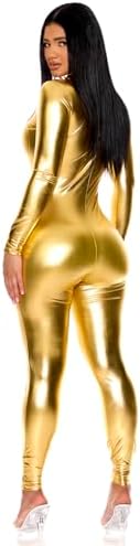 Forplay Women's Hot Metallic Zip Front Mock Neck Catsuit Bodysuit - Halloween Adult Costume US