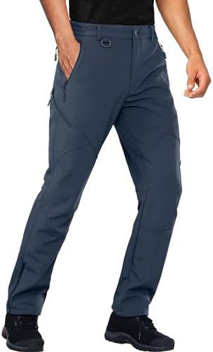Stlight Mens Snow Ski Water Repellent Softshell Pants for Winter Hiking Fleece Lined Bottom Leg Zipper with 6 Zip Pockets