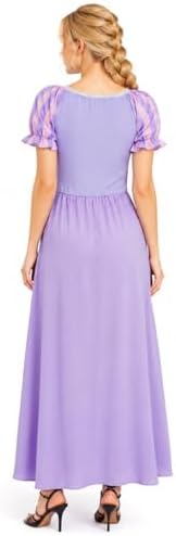 Rapunzel Costume Women Printed Purple Princess Dress Puff Sleeves Twirl Skirt Gown Halloween Cosplay Party Dress