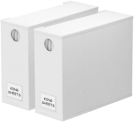 SpaceAid 2 Pack Bed Sheet Organizers and Storage, Foldable Sheet Organizer for Linen Closet, Sheets Set Folder Keeper with Window XL (Queen & King Size) Organizing Bedding Container, White