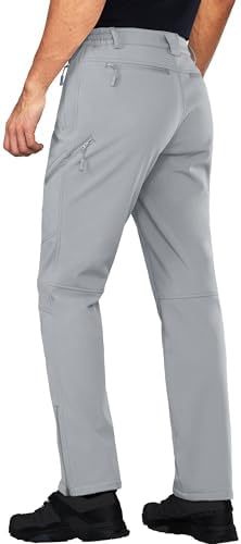 Stlight Mens Snow Ski Water Repellent Softshell Pants for Winter Hiking Fleece Lined Bottom Leg Zipper with 6 Zip Pockets