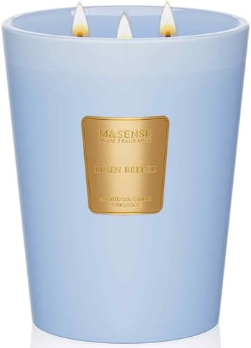 M&SENSE Linen Breeze Soy Candle, 35oz 3-Wick, Fresh Home Decor