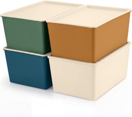 Menkxi 4 Pcs Storage Bins with Lids, Mixed Color, Small