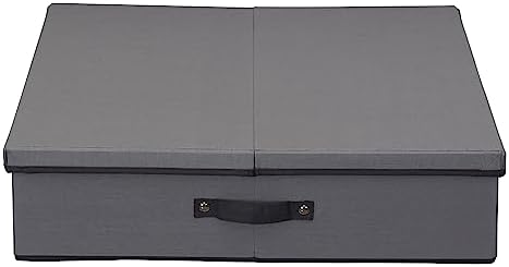 Household Essentials Wreath Storage Container Box with Handles, Sturdy Fabric‑Covered Sides for 24‑Inch Wreath, Gray with Charcoal Trim