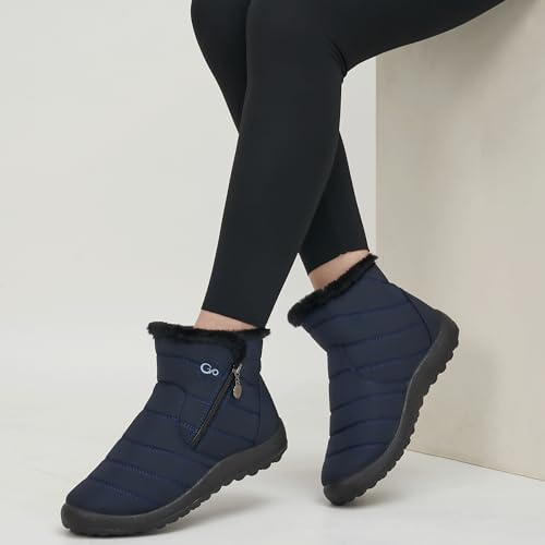 Alicegana Snow Boots for Women Winter: Warm Fur Lined Ankle Booties Comfortable Waterproof Slip On Lightweight Womens Boots