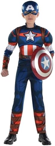 Kids Marvel Captain America Costume | Child Heroic Jumpsuit and Mask for Halloween and Dress Up Adventures