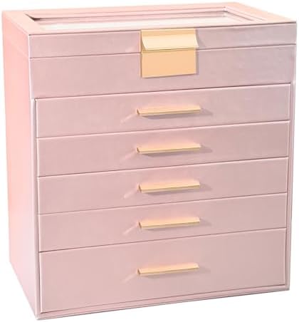 BOOVO Jewelry Boxes for Women, White and Black 6 Layer Large Jewelry Box for Necklace, Bracelet, Earrings, Rings Storage, Jewelry holder Organizer for Girls Gift (Rose gold, 6 layer)