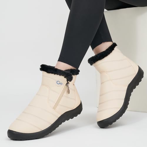 Alicegana Snow Boots for Women Winter: Warm Fur Lined Ankle Booties Comfortable Waterproof Slip On Lightweight Womens Boots