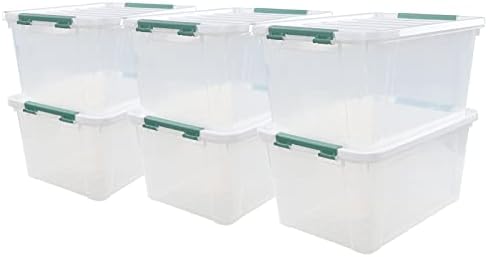 6-Pack Plastic Storage Bins with Lids, 20 L Clear Storage Containers