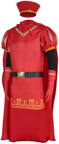 Farquaad Men Costume Halloween Outfit Adult Red with Cape Hat Costume Party Festival of Carnivals