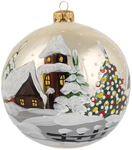 Polish Hand Blown Glass Christmas Ornaments Ball, Cottage Champagne 5in