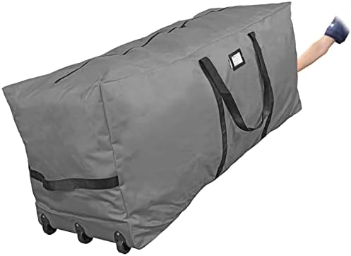 Rolling Tree Storage Bag, Fits Up to 9 ft. Disassembled Holiday Tree, 28" Height X 16" Wide X 60" Long, Extra Large Heavy Duty Storage Container with Wheels and Handles (Gray)