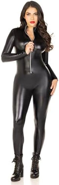 Leg Avenue Women's Wet Look Zipper Front Catsuit Sexy Halloween Costume