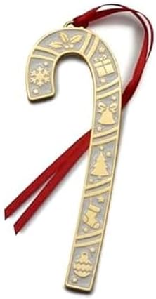 Wallace 2025 Gold-Plated Enamel Candy Cane Ornament - 45th Anniversary Edition - 24k Gold with Blue Enamel and Snowflake Design - 4.5 Inches - Holiday Collectible