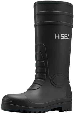 HISEA Men's Steel-Toe Rain Boots, Rubber Boots Waterproof Slip Resistant