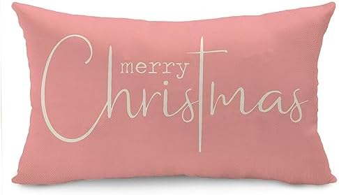 Allorry Christmas Pillow Covers Xmas Decorative Christmas Pink Cotton Cloth Linen Cloth Pillow Cover Sofa Cover Decorative Rectangle Length 12X20 inches