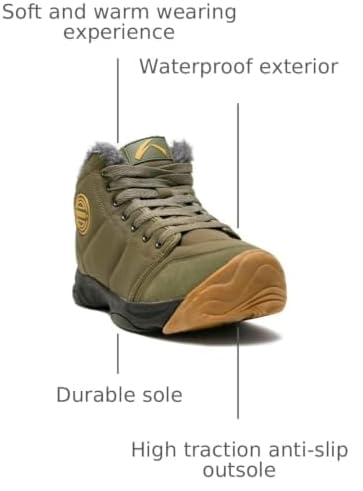 UPSOLO Mens Winter Trekking Snow Boots Water Resistant Shoes Anti-Slip Fully Fur Lined Casual Lightweight Hiking Boot