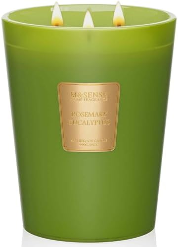 M&SENSE Rosemary Eucalyptus Soy Candle, 35oz 3-Wick, Summer Spa Meditation