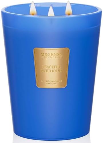 M&SENSE Peaceful Patchouli Soy Candle, 35oz 3-Wick, Yoga Scented Candles