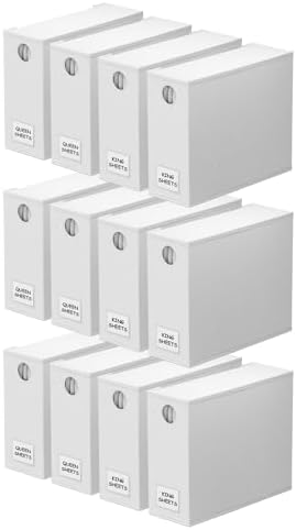 SpaceAid 12 Pack Bed Sheet Organizers and Storage, Foldable Sheet Organizer for Linen Closet, Sheets Set Folder Keeper with Window XL (Queen & King Size) Bedding Container (White, 12 Pack)