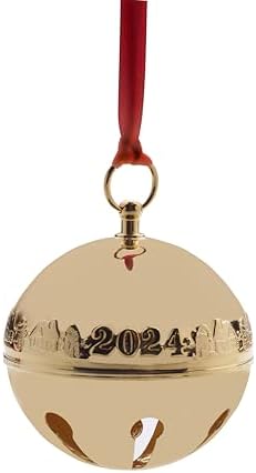 Wallace 2024 Gold-Plated Sleigh Bell Ornament 35th Anniversary Edition - Snowmen and Log Cabins Collectible - Handcrafted Holiday Bell with Gift Box and Velvet Pouch