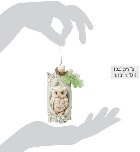 Enesco Jim Shore Heartwood Creek White Woodland Owl in a Tree Trunk Hanging Ornament, 4.13 Inch, Multicolor