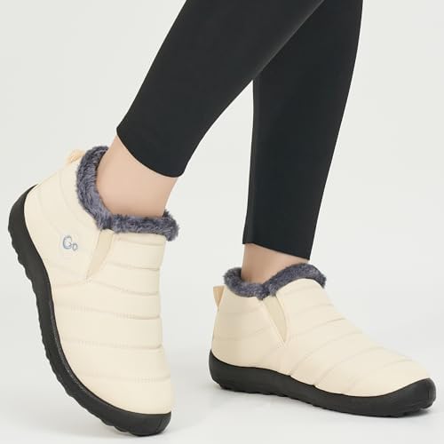 Alicegana Snow Boots for Women Winter: Warm Fur Lined Ankle Booties Comfortable Waterproof Slip On Lightweight Womens Boots