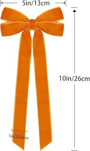 Hongsome 12Pcs Fall Velvet Ribbon Bows Tree Decorations 5in x 10in Orange
