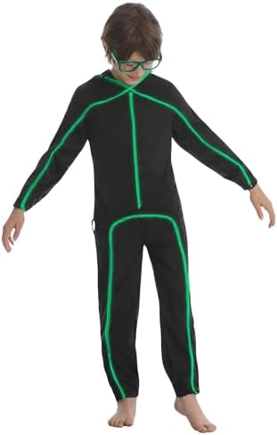 Vanderdyken Stick Figure Costume Kids Light up Stickman Costume Glow in the Dark Halloween Outfit for Boys and Girls