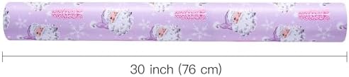WRAPAHOLIC 30 Inch Jumbo Reversible Christmas Wrapping Paper - 30 Inch x 100 Feet Jumbo Roll Purple Santa Claus and Snowflake with Embossed for Christmas, Holiday, Party Celebration