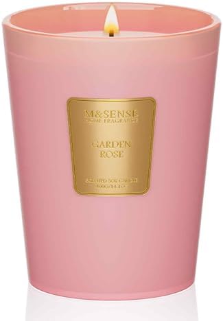 M&SENSE Garden Rose Soy Candle, 14.1oz, Romantic Anniversary Candle Gifts
