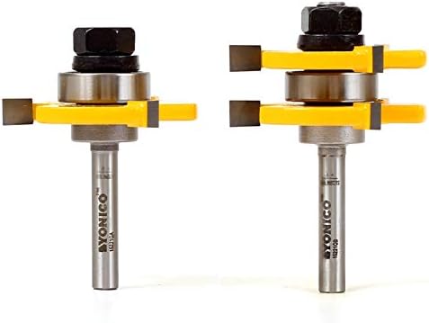YONICO Tongue and Groove Router Bits Set Up to 3/4-Inch Stock 1/2" Cutting Depth 2 Bit Set 1/4-Inch Shank for Edge-to-Edge Hardwood Flooring, Paneling, Cabinet Door, Plywood Sheathing 15221q