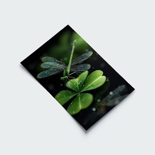 JDBeehpy (Unframed, Canvas Only Wall Decoration Spring Dragonfly Clover Lucky Plants Dragonfly Animal Enthusiasts Room Decoration Bedroom Corridor Ireland Unique Creative Gifts 12x18inch(30x45cm)