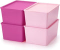Menkxi 4 Pcs Storage Bins with Lids, Dark Pink, Light Pink, Large