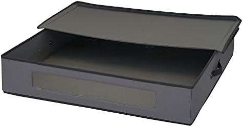 Household Essentials Wreath Storage Container Box with Handles, Sturdy Fabric‑Covered Sides for 30‑Inch Wreath, Gray with Charcoal Trim