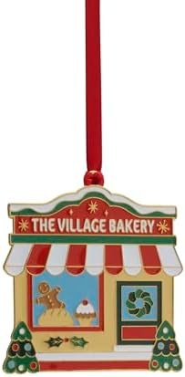 Wallace 2025 Gold-Plated Enamel Christmas Village Bakery Ornament - 2nd Edition Annual Collectible Series - 24K Gold Back, Dated, Gift Box and Velvet Pouch Included