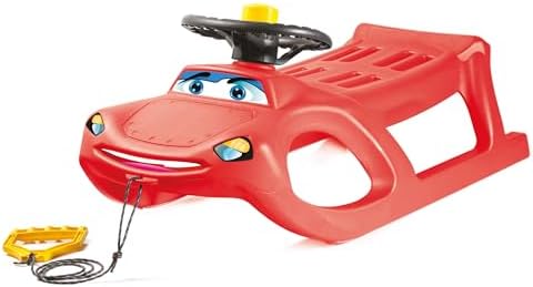 Snow Sled for Kids - SnoWheel Sledge - Toboggan with Pull Rope and Decorative Steering Wheel; Outdoor Plastic Winter Sleigh for Toddlers & Kids