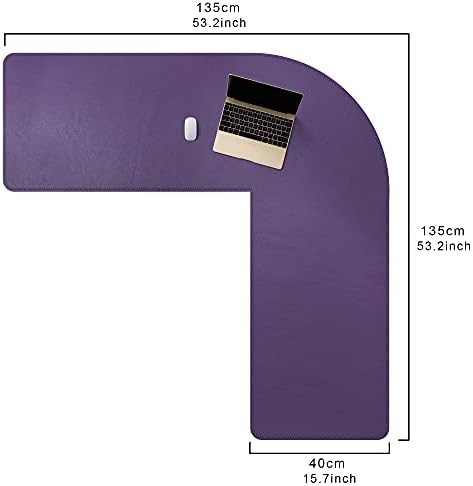 Mydours L-Shape Desk Pad, 54" x 54" x 16" PU Leather Corner Mat, Purple