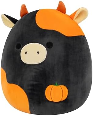 Squishmallows Original 14in Jefferson the Black and Orange Cow with Pumpkin Embroidery – Official Jazwares Halloween Plush (Large)