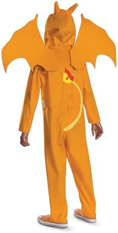Disguise Pokemon Charizard Costume for Kids, Official Charizard Pokemon Hooded Jumpsuit, Child Size (7-8)