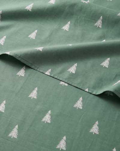 Christmas Sheet Set, Sage Pine Trees, Holiday Xmas Bedding Set - Split King