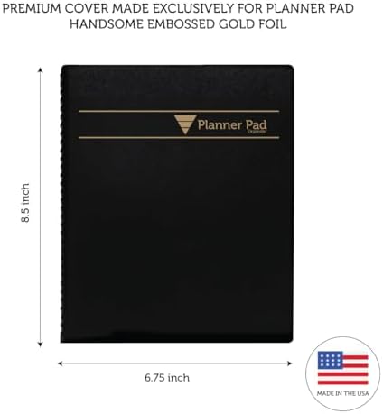 Planner Pad Spiral Bound January-December 2026/ Calendar Year 6 3/4" x 8 1/2" Medium 3-Tier Funnel Down 12 Month Organizer, Black Cover/Black Ink