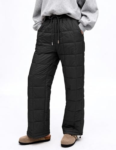 PEHMEA Womens Winter Snow Pants Windproof Warm Wide Leg Ski Casual Trousers