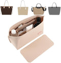 Doxo Purse Organizer Insert for Handbags & Base Shaper 2pc Set, Felt Neverfull MM Organizer Insert, Tote Bag Organizer with Zipper Pocket and Bottle Holder, Fit Speedy 30 Neverfull MM and More,Beige-L